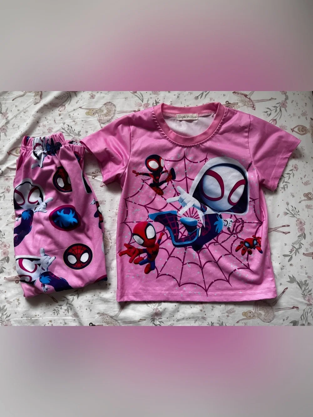 Spider Gwen Ghost Spider Miles Morales Pink Pajama Set Size 110 (4T) Spider-Man